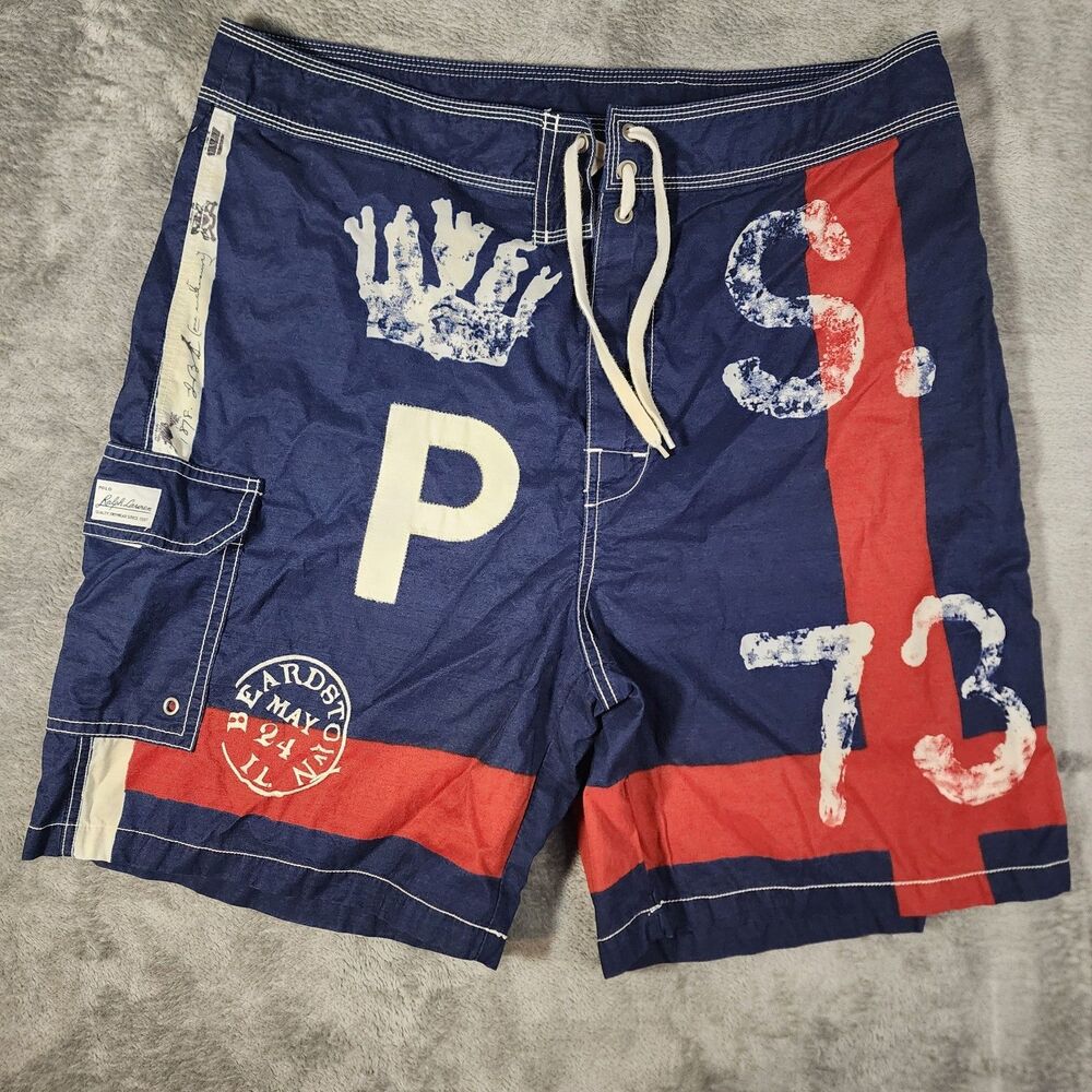 Polo Ralph Lauren Vintage 34 Nautical RL67 Navy Blue Swim Trunks P73 Beardstown